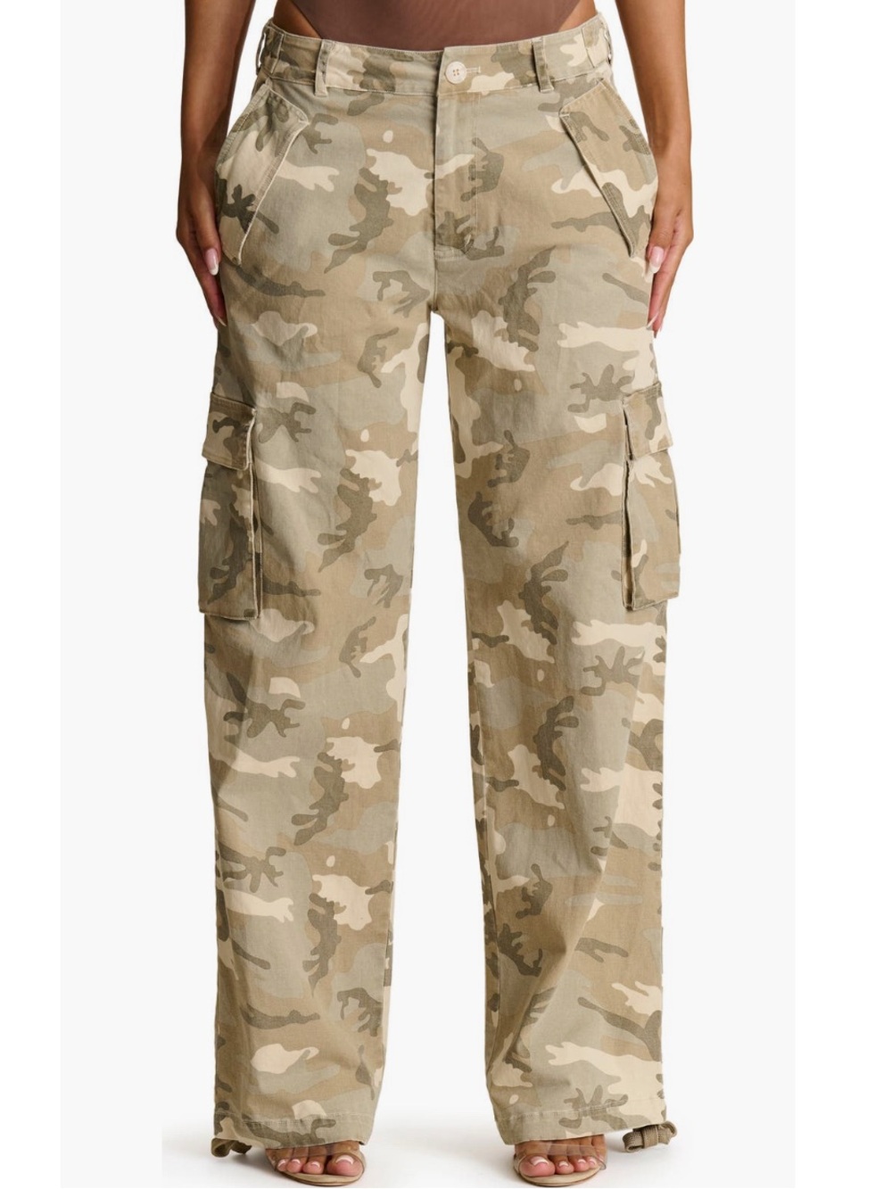Naked Wardrobe Natural Camo Cargo Wide Leg Pants Size XS NWOT!